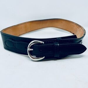 Vintage Holster Safariland 2.5” Wide  Black Leather Belt with Silver Buckle